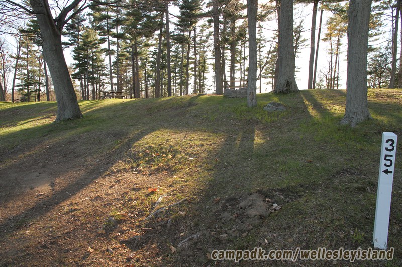 Campsite Photo of Site 35 at Wellesley Island State Park, New York - Looking at Site from Road Sign Visible