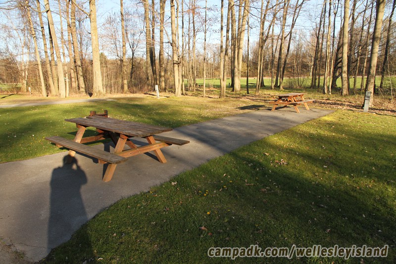 Campsite Photo of Site 29 at Wellesley Island State Park, New York - Looking at Site from Road Sign Visible