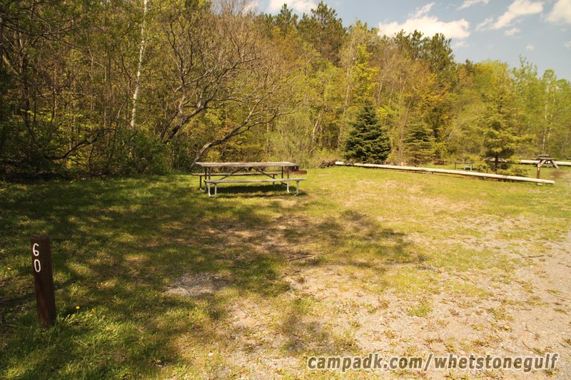Campsite Photo of Site 60 at Whetstone Gulf State Park, New York - Looking at Site from Road Sign Visible