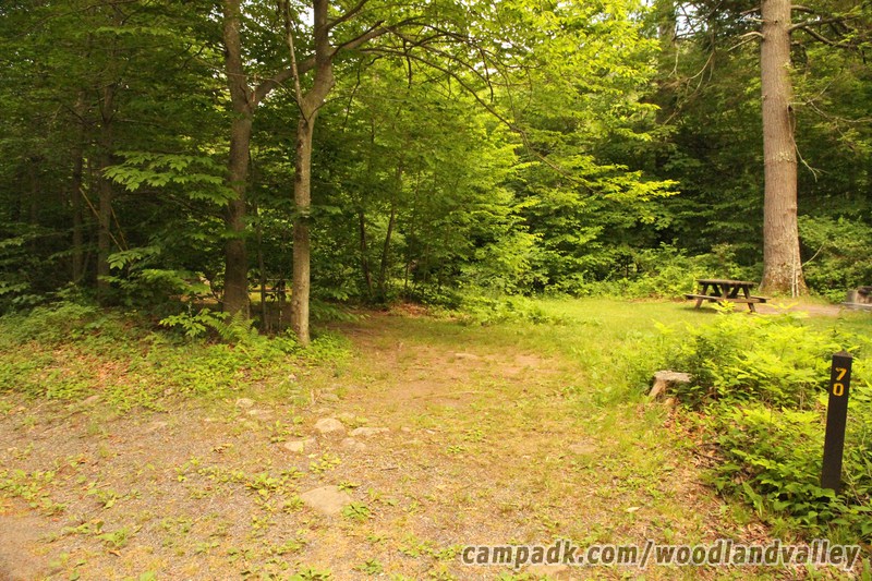 Campsite Photo of Site 70 at Woodland Valley Campground, New York - Looking at Site from Road Sign Visible